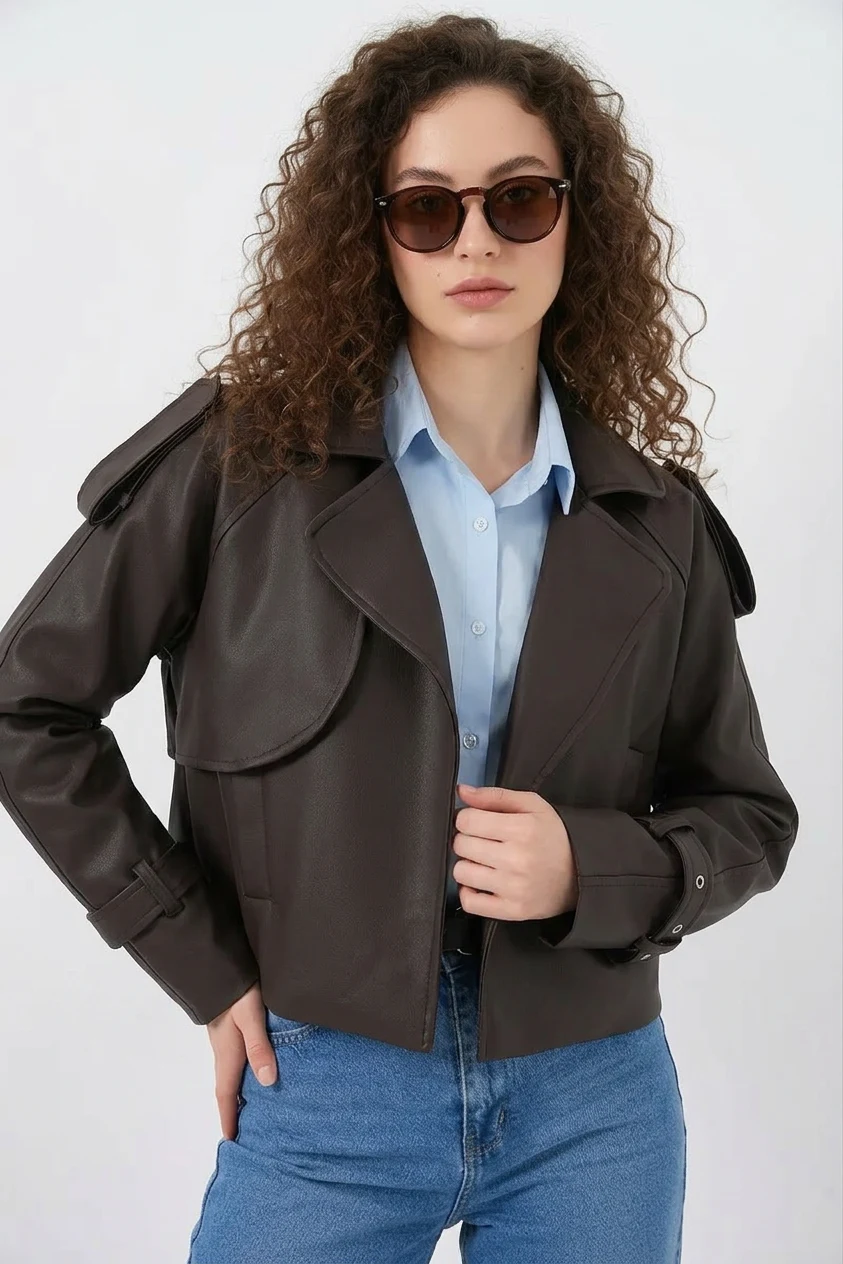  Kadın Klasik Yaka Oversize Kahverengi Ceket 