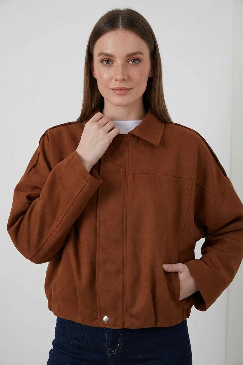  Kadın Klasik Yaka Oversize Kiremit Ceket 