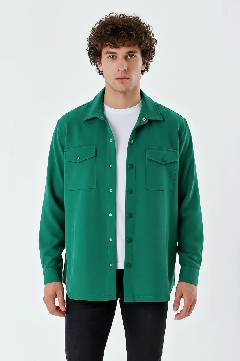  Erkek Oversize Zümrüt Yeşili Gömlek 