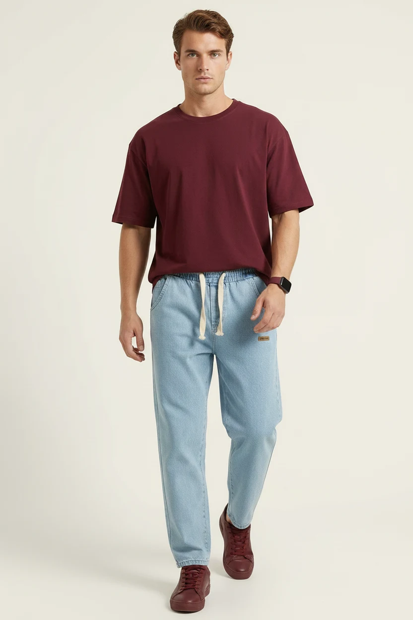  Erkek Rahat Kesim Denim Mavi Pantolon 