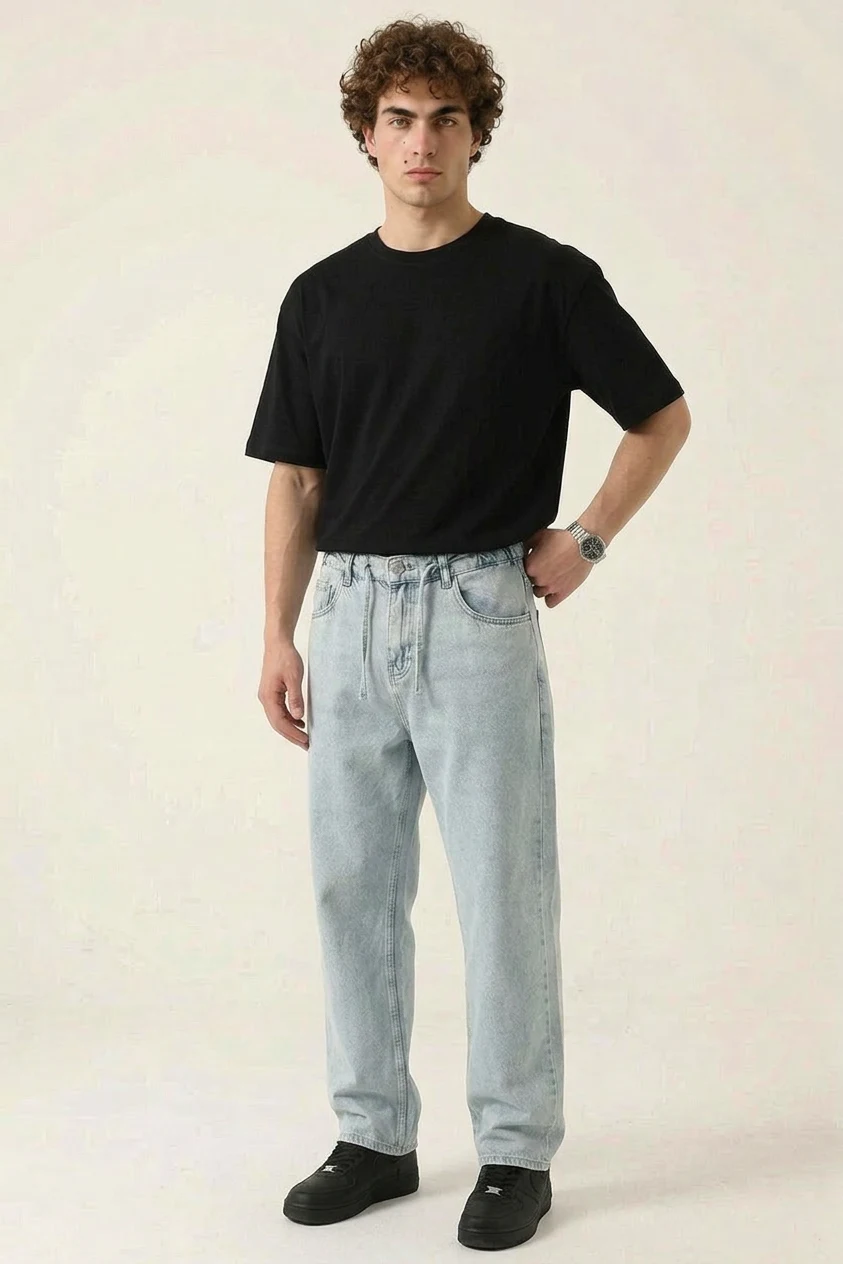  Erkek Rahat Kesim Denim Mavi Pantolon 