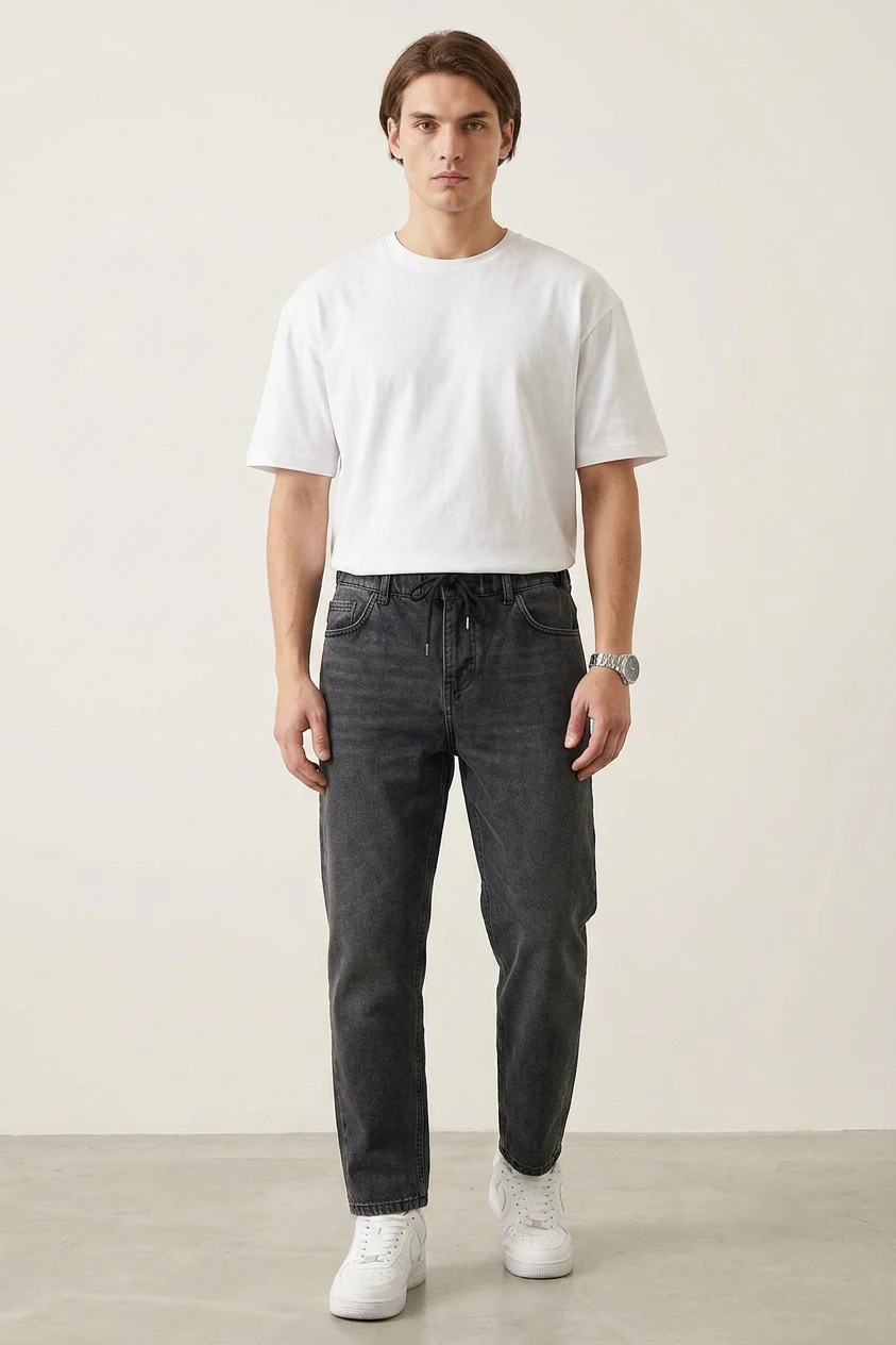  Erkek Rahat Kesim Baggy Denim Antrasit Pantolon 