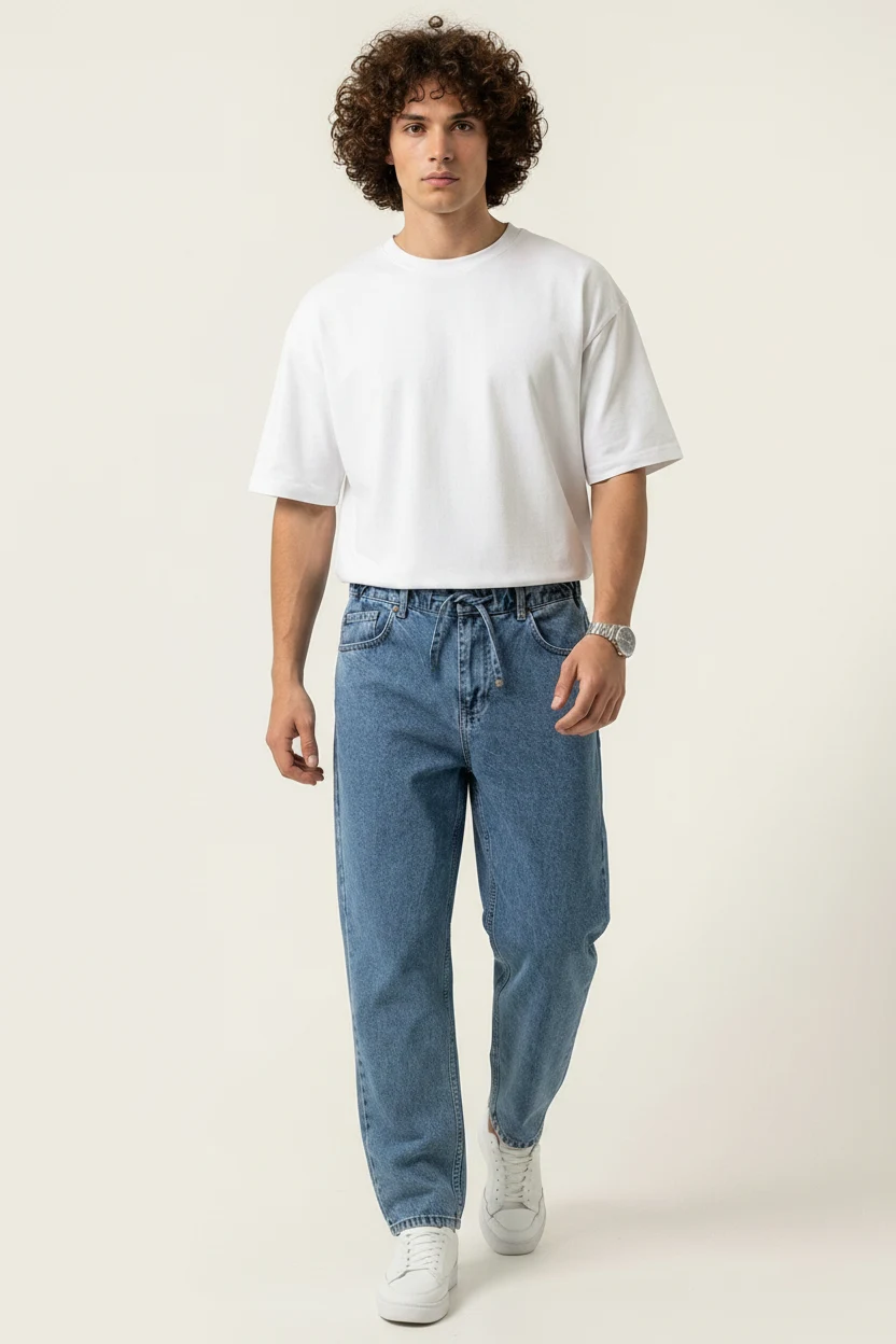  Erkek Rahat Kesim Denim İndigo Pantolon 