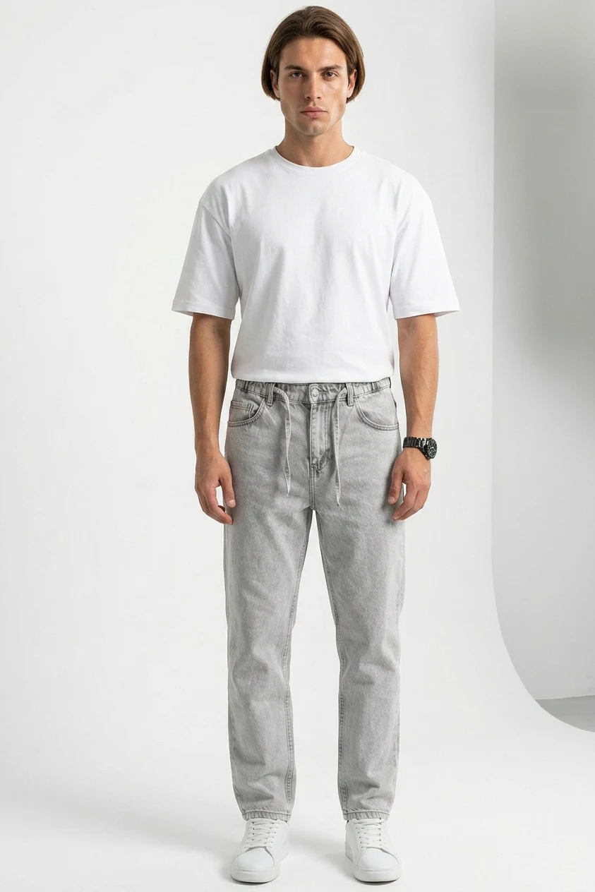  Erkek Rahat Kesim Baggy Denim Taş Pantolon 