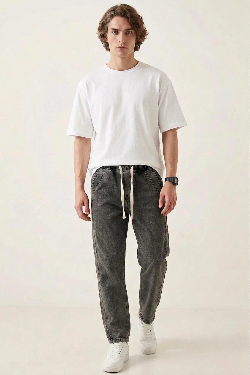  Erkek Rahat Kesim Baggy Denim Antrasit Pantolon 