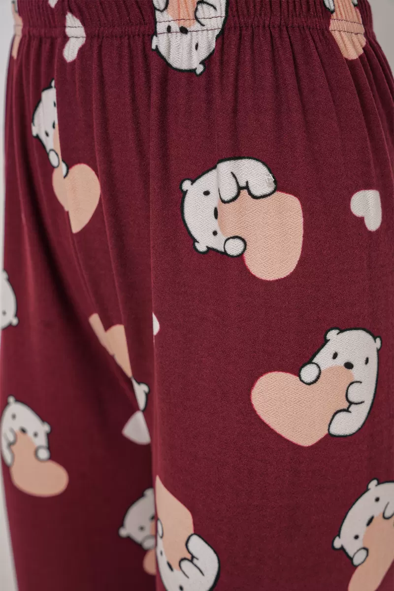 Kadın Desenli Bordo Pijama Altı