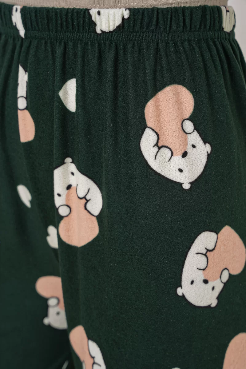Kadın Bel Lastikli Desenli Zümrüt Pijama Altı
