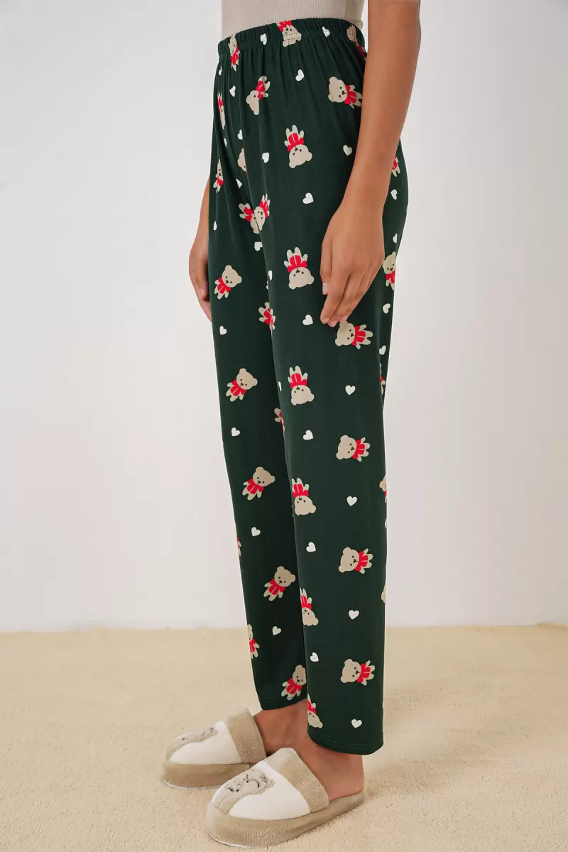 Kadın Desenli Zümrüt Yeşili Pijama Altı