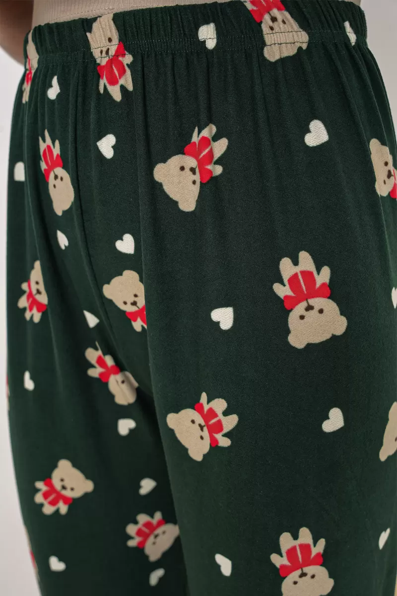 Kadın Desenli Zümrüt Yeşili Pijama Altı