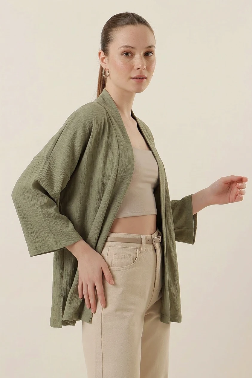  Kadın Hakim Yaka Çağla Yeşili Kimono 