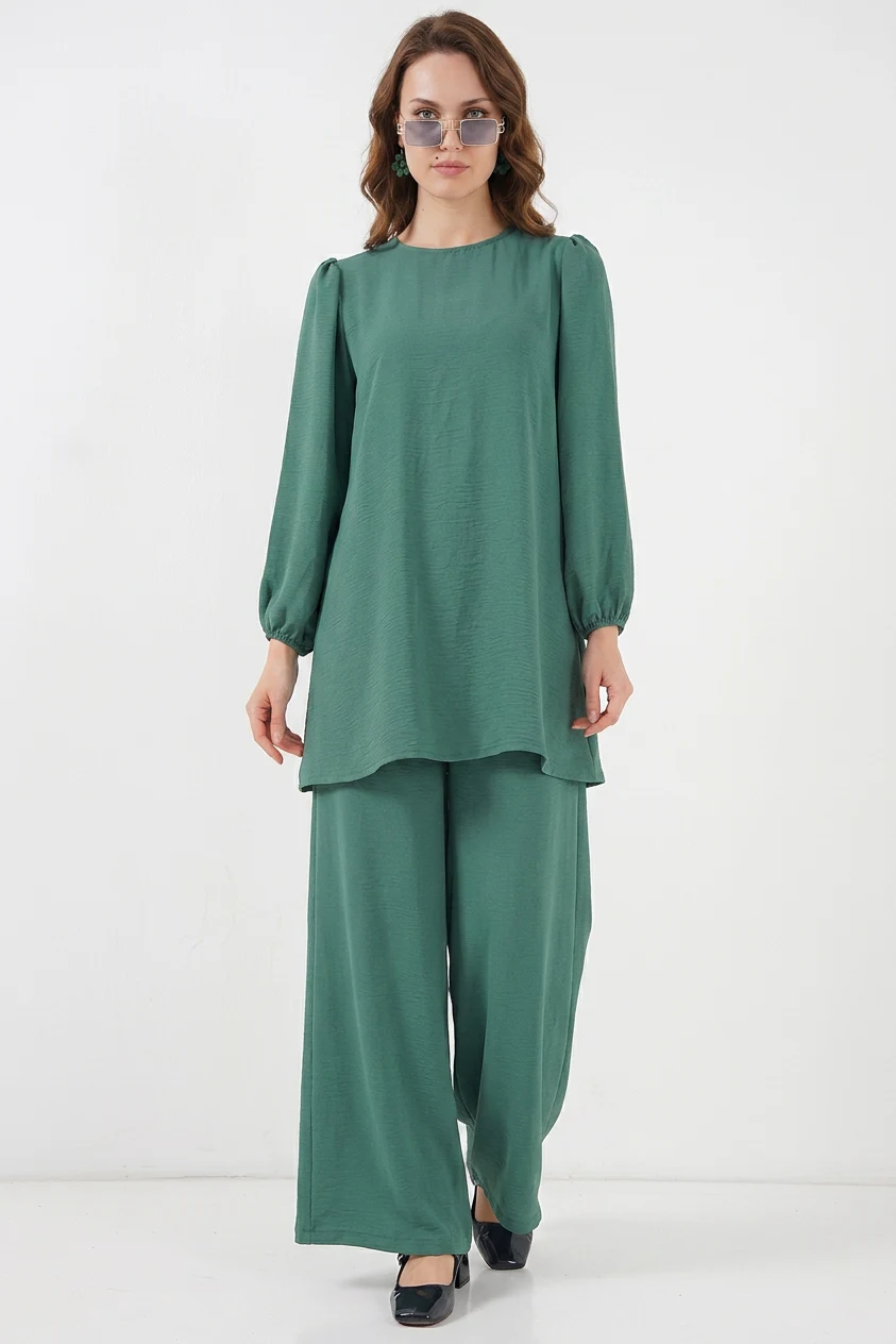  Kadın Yuvarlak Yaka Uzun Kol Mint Tunik Pantolon Alt Üst Takım 