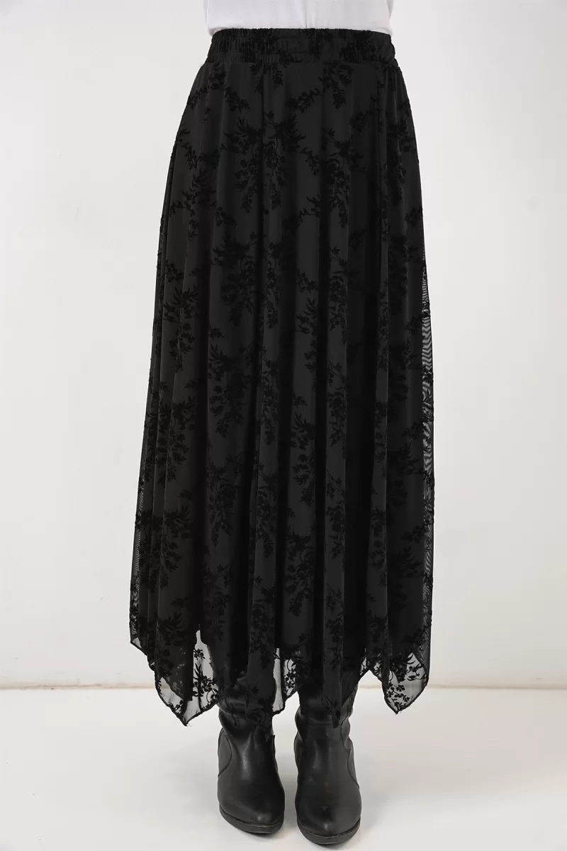  Kadın Desenli Siyah Etek 