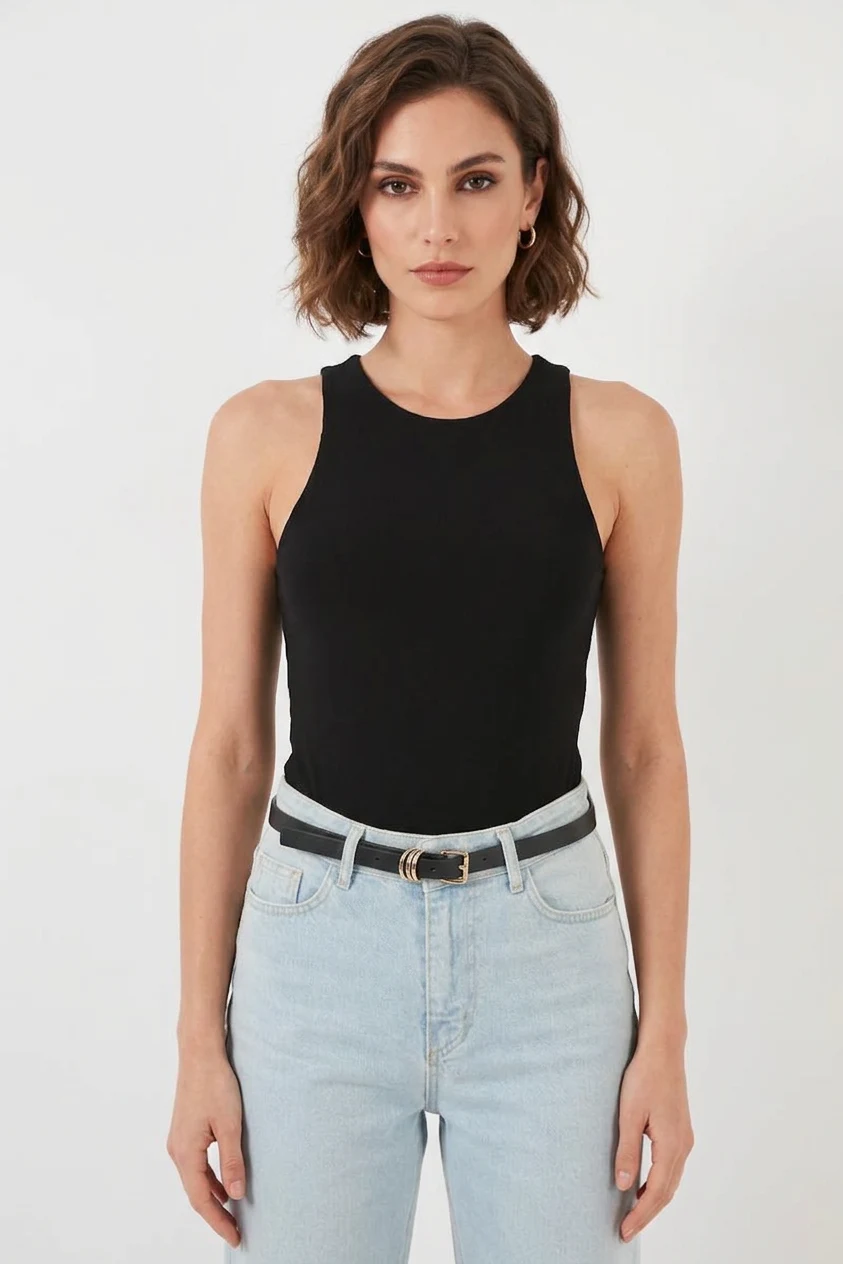  Kadın Halter Yaka Siyah Body 