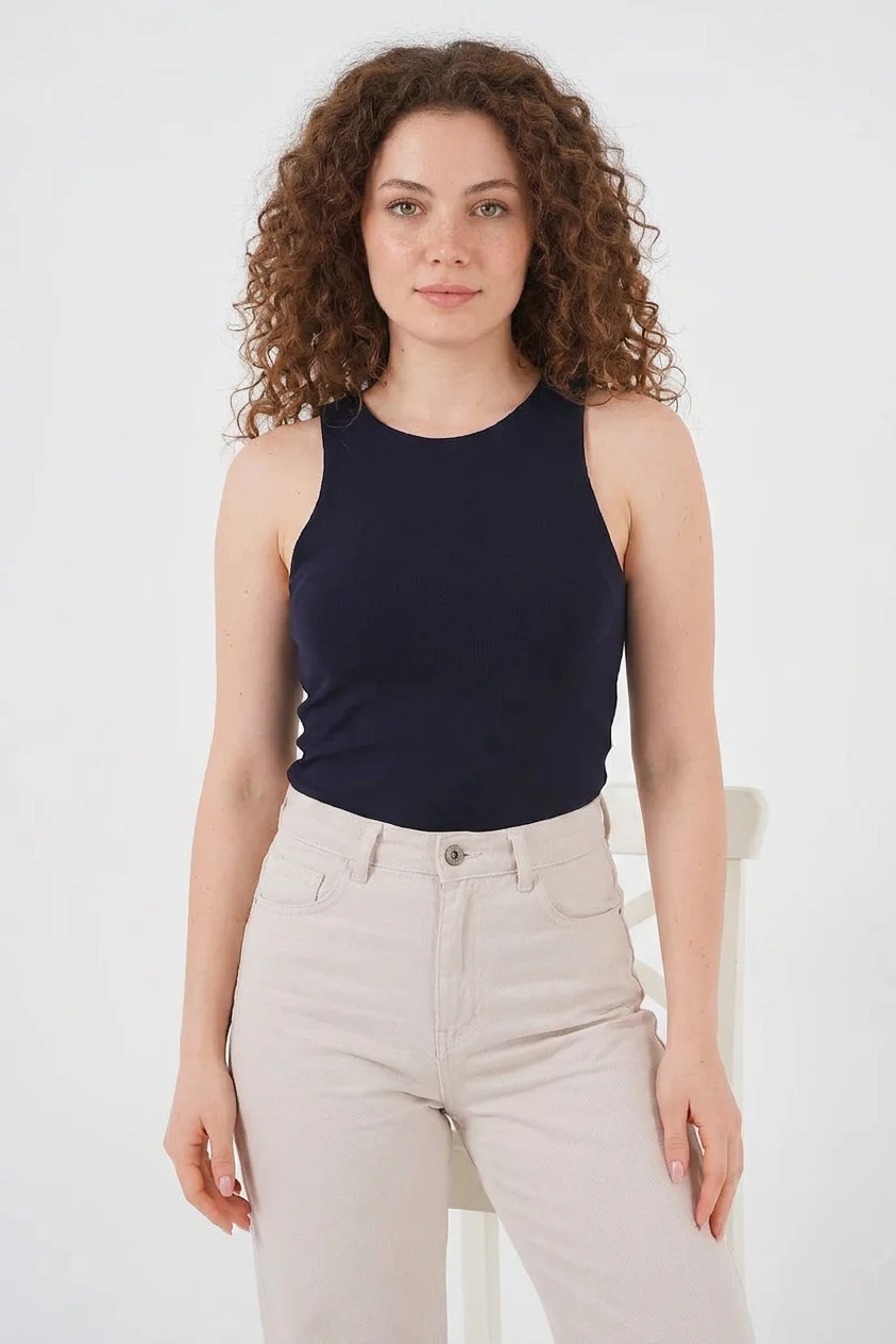  Kadın Halter Yaka Lacivert Body 